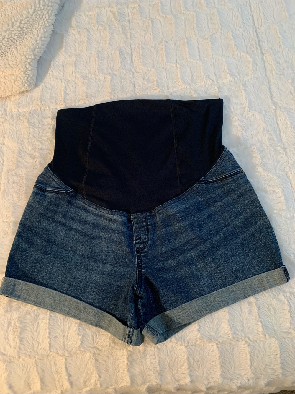 Isabel Maternity by Ingrid & Isabel Blue Denim Shorts with Black Belly Panel